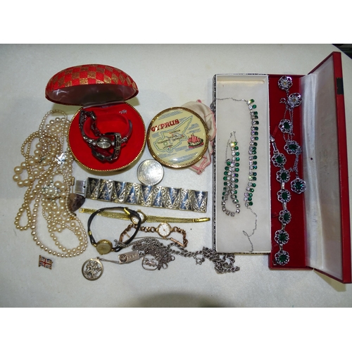 168 - A Thai niello hinged bracelet, a quantity of silver jewellery, watches and costume jewellery.... 