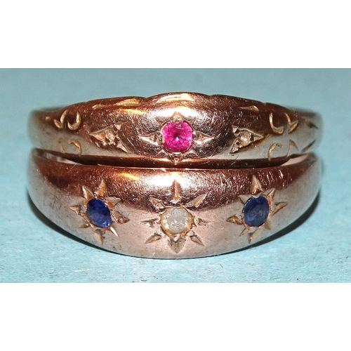 185 - Two 9ct rose gold gipsy rings, sizes U and V, 4.4g.