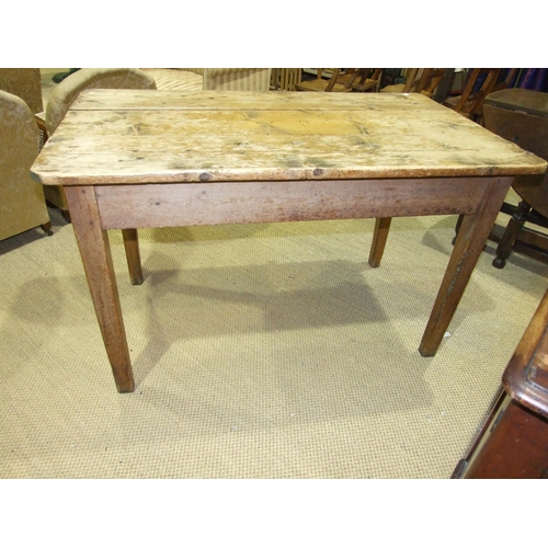 3 - A 19th century pine scrub-top kitchen table having a pair of frieze drawers, on square tapered legs,... 