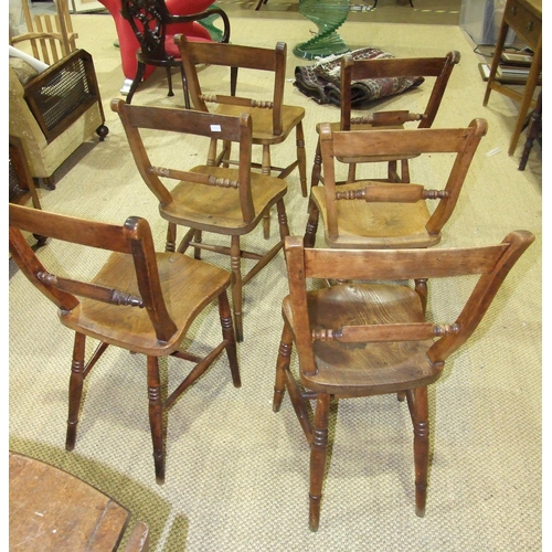 4 - A harlequin set of six beech and elm kitchen chairs, (6).