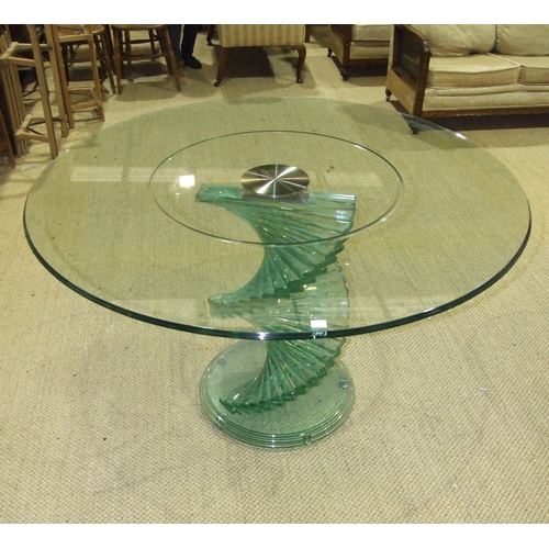 7 - A contemporary circular glass-topped table on stepped spiral base, in the manner of Danny Lane, 121c... 