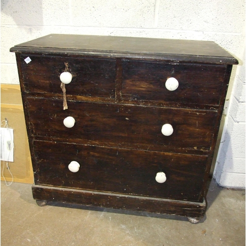 9 - A stained pine chest of two short and two long drawers, 91cm wide, 87cm high, a wash stand and an oa... 