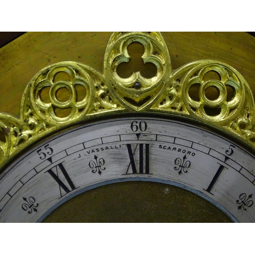 119 - A late-19th/early-20th century oak bracket clock, the architectural Gothic case enclosing a gong-str... 