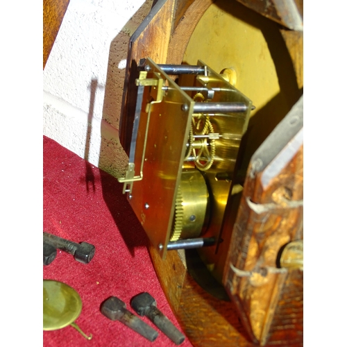 123 - A Victorian oak wall clock with circular white enamel dial and single-train movement, 30cm.... 