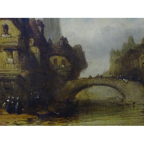 13 - Henry Foley (1848-1874) CONTINENTAL CANAL SCENE WITH FIGURES ON A BRIDGE Signed oil on canvas, 41 x ... 