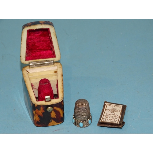 133 - A 19th century tortoiseshell thimble case in the form of a Miniature Sheraton-style knife box, 5.5cm... 