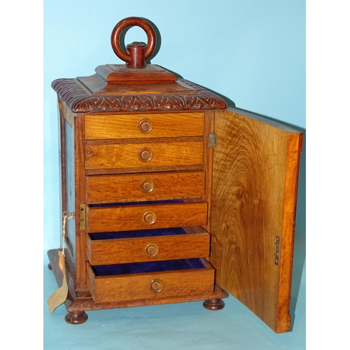 151 - A Victorian oak collector's chest of square form, surmounted by turned wood ring handle, the hinged ... 