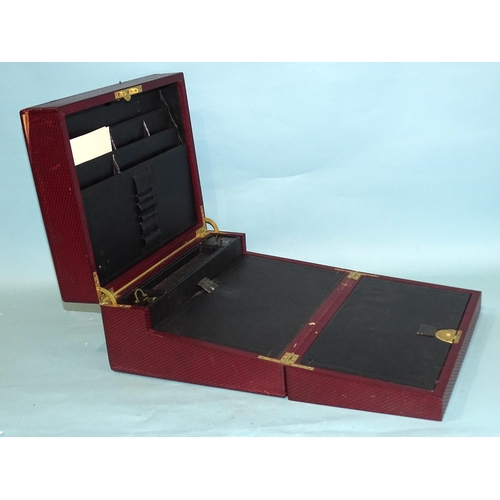 152 - A leather-bound travelling writing box with fitted interior, within a leather outer case, 38 x 32cm,... 