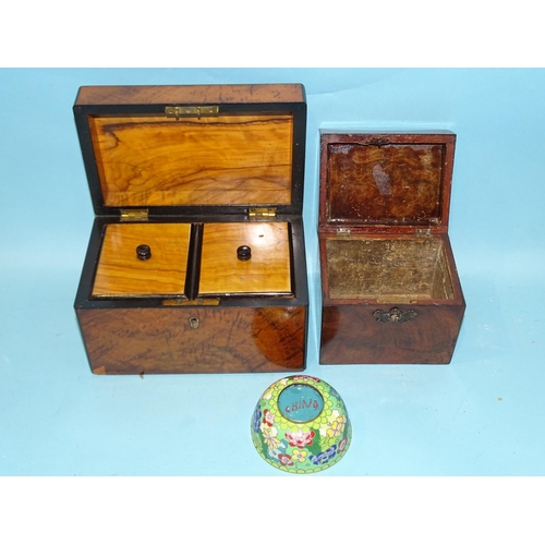 155 - A 19th century mahogany single-division tea caddy with concave top, a Victorian two-division tea cad... 