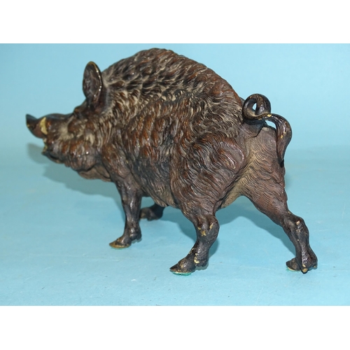 157 - A 19th century bronze figure of a standing wild boar, with painted features, indistinctly-stamped Ge... 