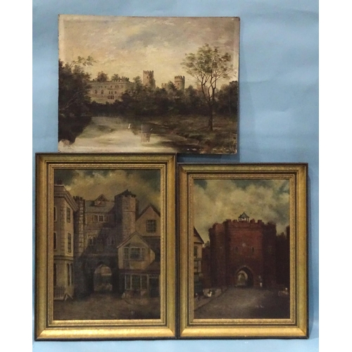 16 - 19th century Naïve School SOUTH VIEW OF BROADGATE, EXETER Unsigned oil on canvas, 55 x 39.5cm and tw... 