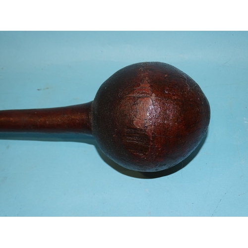 161 - A Fijian ula or throwing club with spherical knob and chip-carved grip, 40cm long.