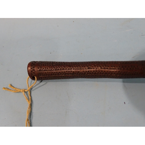 161 - A Fijian ula or throwing club with spherical knob and chip-carved grip, 40cm long.