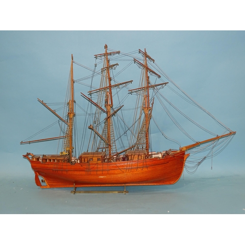 175 - A scratch-built model of a two-masted ketch rig boat, the planked hull with rigging and deck details... 