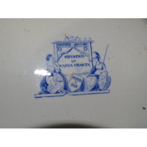 195 - Jones & Sons, Hanley (1826-28), from the British History Series: a soup plate decorated blue and... 