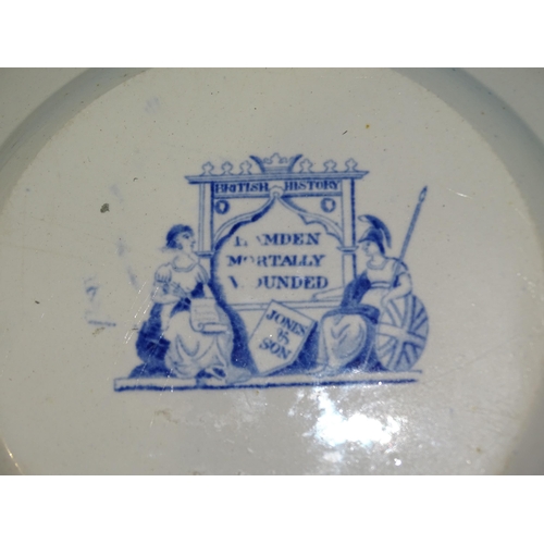 196 - Jones & Sons, Hanley (1826-28), from the British History Series: a pair of plates decorated blue... 