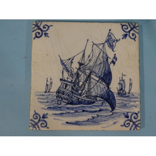 201 - A 19th century ceramic tile decorated with a peregrine falcon, 13cm square and three other antique c... 