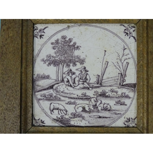 201 - A 19th century ceramic tile decorated with a peregrine falcon, 13cm square and three other antique c... 