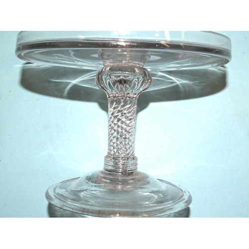 207 - A late-18th/early-19th century glass tazza with circular galleried top, on twist stem and conical fo... 