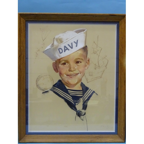 24 - John G De Looy (1915-2004) STUDY OF A BOY IN A SAILOR SUIT, WITH HAT INSCRIBED 