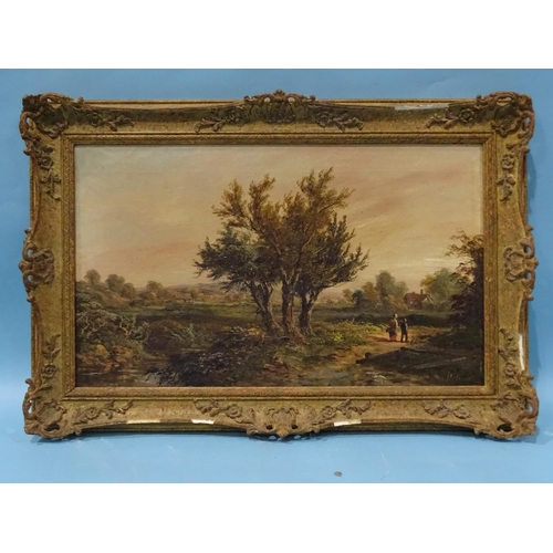 30 - A Coleman LANDSCAPE WITH FIGURES ON A SUNLIT PATH Signed oil on canvas, indistinctly-titled verso 
