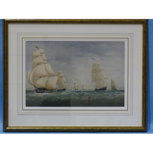 40 - Charles Taylor (fl. 1841-1883) SAILING FLEET Watercolour and pencil, inscribed on Newman Gallery lab... 
