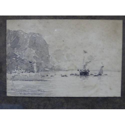 42 - Edoardo De Martino (1838-1912) FISHING VESSEL OFF A COASTLINE On Sandringham headed paper, inscribed... 