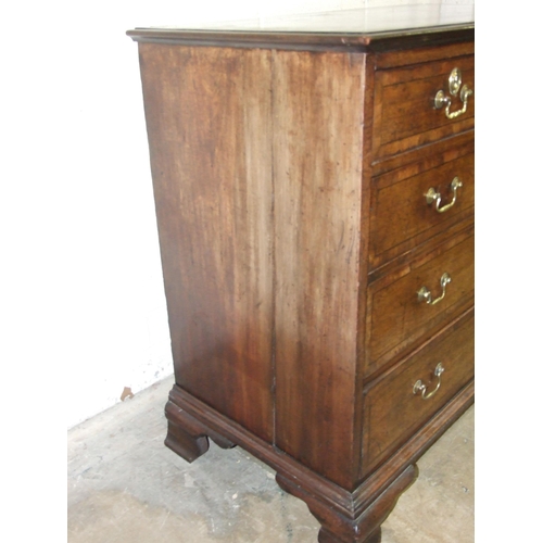 62 - A George III mahogany crossbanded chest of two short and three long drawers, on ogee bracket feet, 1... 