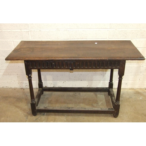 80 - An antique rectangular centre table, the top with moulded edge, on turned legs and stretchers, 120cm... 