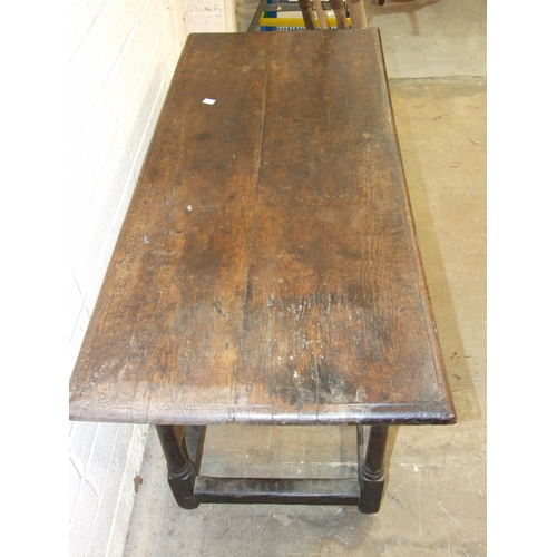 80 - An antique rectangular centre table, the top with moulded edge, on turned legs and stretchers, 120cm... 