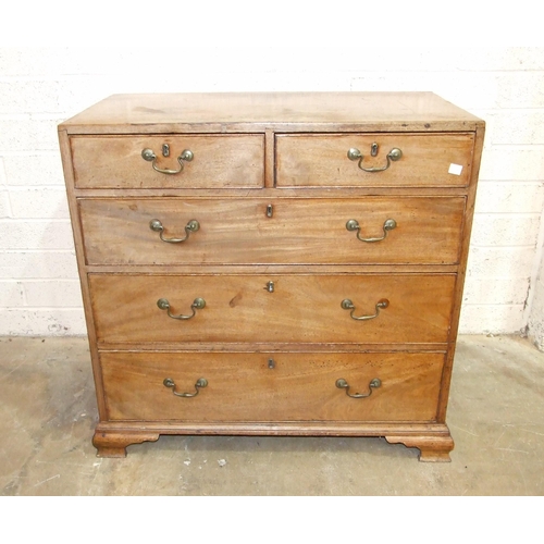 82 - A Georgian mahogany chest of two short and three long cockbeaded drawers on bracket feet, 90cm wide,... 