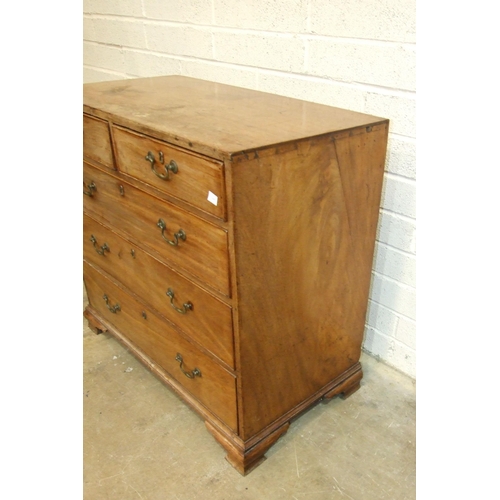 82 - A Georgian mahogany chest of two short and three long cockbeaded drawers on bracket feet, 90cm wide,... 