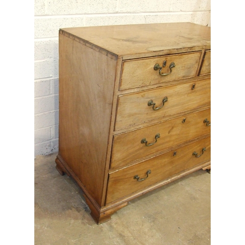 82 - A Georgian mahogany chest of two short and three long cockbeaded drawers on bracket feet, 90cm wide,... 