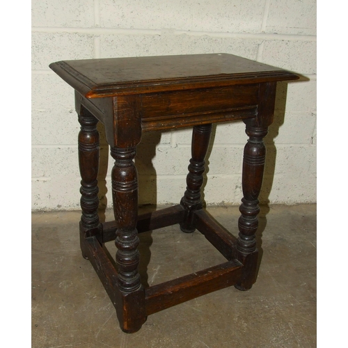 98 - An antique oak joint stool, 45 x 26cm, 55cm high.