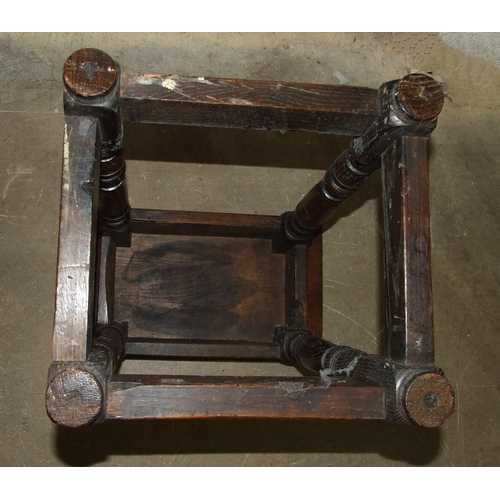 98 - An antique oak joint stool, 45 x 26cm, 55cm high.