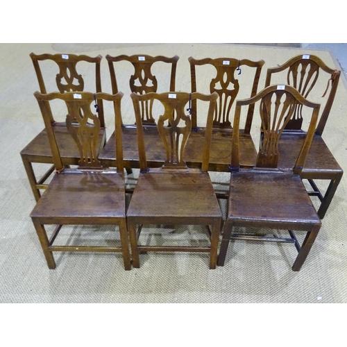 73 - A harlequin set of seven oak country Chippendale-style dining chairs, (7).