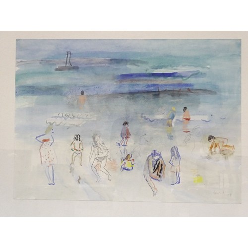 45 - Charles Howard (1922-2007) THE BEACH WITH CHILDREN Watercolour, pencil and pastel, signed and dated ... 