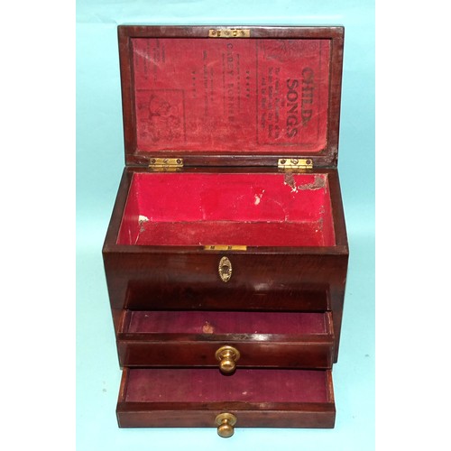 159 - A mahogany box, the hinged lid fitted with a brass carrying handle and two base drawers, 27cm wide, ... 