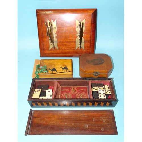 159 - A mahogany box, the hinged lid fitted with a brass carrying handle and two base drawers, 27cm wide, ... 