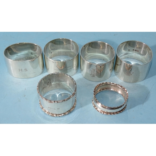 479 - Six various napkin rings, total weight ___7.5oz.