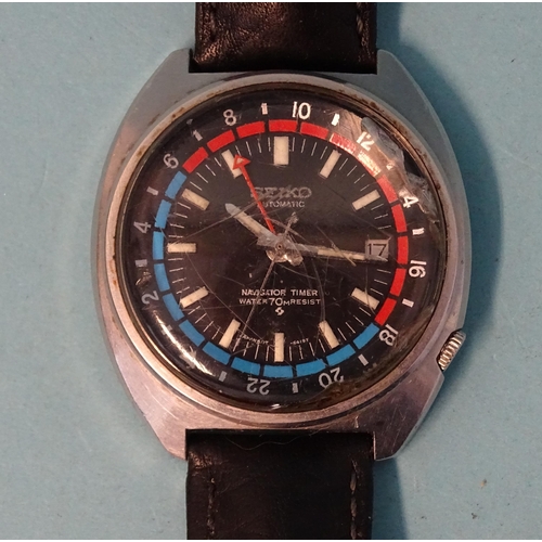 250 - A Seiko Navigator Timer automatic wrist watch ref:6117-6410, no.230262, 41mm, on leather strap, (wor... 