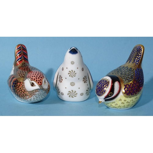 106 - A collection of three Royal Crown Derby bird paperweights: 