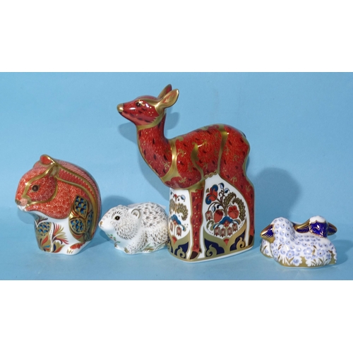 107 - A collection of four Royal Crown Derby animal paperweights: 