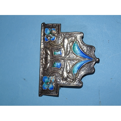 207 - An enamelled Art Nouveau silver buckle half-converted to a brooch, by Lawrence Emanuel, Birmingham 1... 