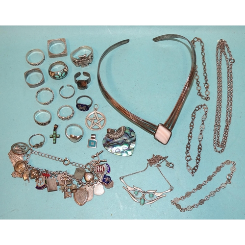 215 - A quantity of 925-silver, sterling and unmarked white metal jewellery, 180g.