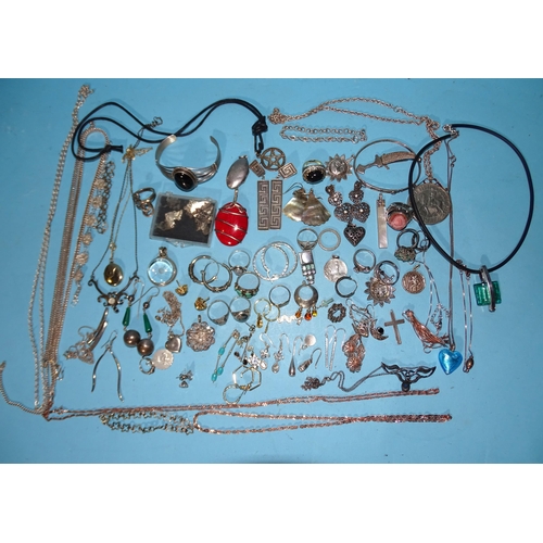 217 - A small quantity of gold-plated silver jewellery, silver and white metal jewellery, (some stone-set)... 