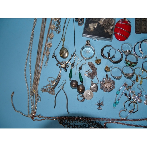 217 - A small quantity of gold-plated silver jewellery, silver and white metal jewellery, (some stone-set)... 