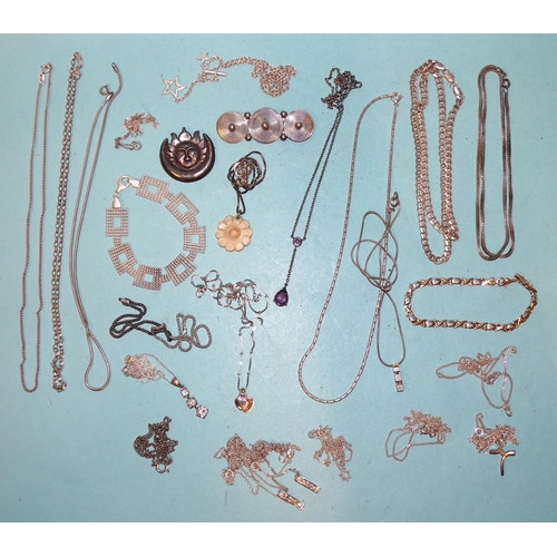 227 - A quantity of silver jewellery marked '925', mainly neck chains and bracelets, 122g.... 