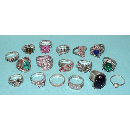 228 - A quantity of gem-set 925-silver rings, (17), gross weight 102.7g.