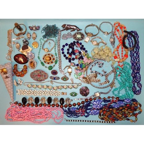 234 - A quantity of costume jewellery, a 9ct-gold-cased lady's Rotary wrist watch and other lady's wrist w... 